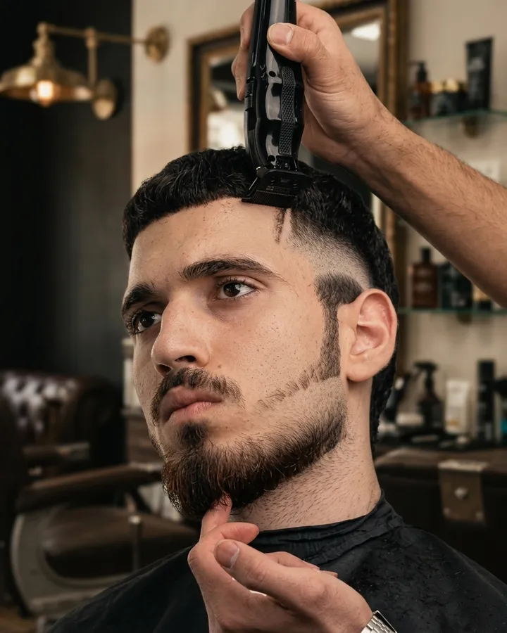 פייד עם עיצוב קו וזקן מסודר, מספרה בחיפה